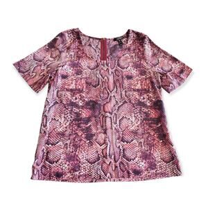 AQUA Animal Print Zip Back Short Sleeved Blouse / Shirt | Size Medium